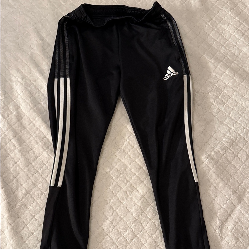 Adidas Kids Black Joggers with White Stripes